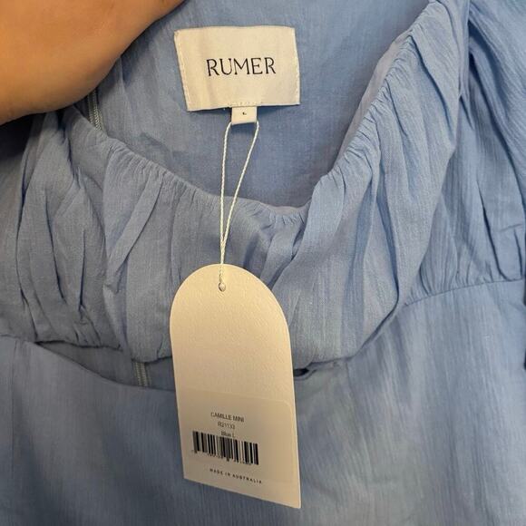 NWT RUMER Camille Long Sleeve Mini Dress In Blue Size Large - Picture 6 of 8